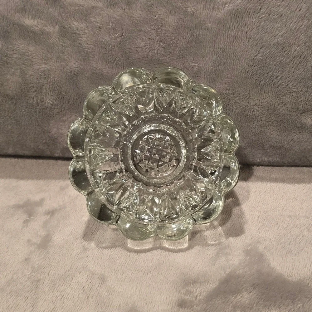 Vintage Clear Heavy Pressed Glass Scalloped Flower Taper Pillar Candle Holder 4